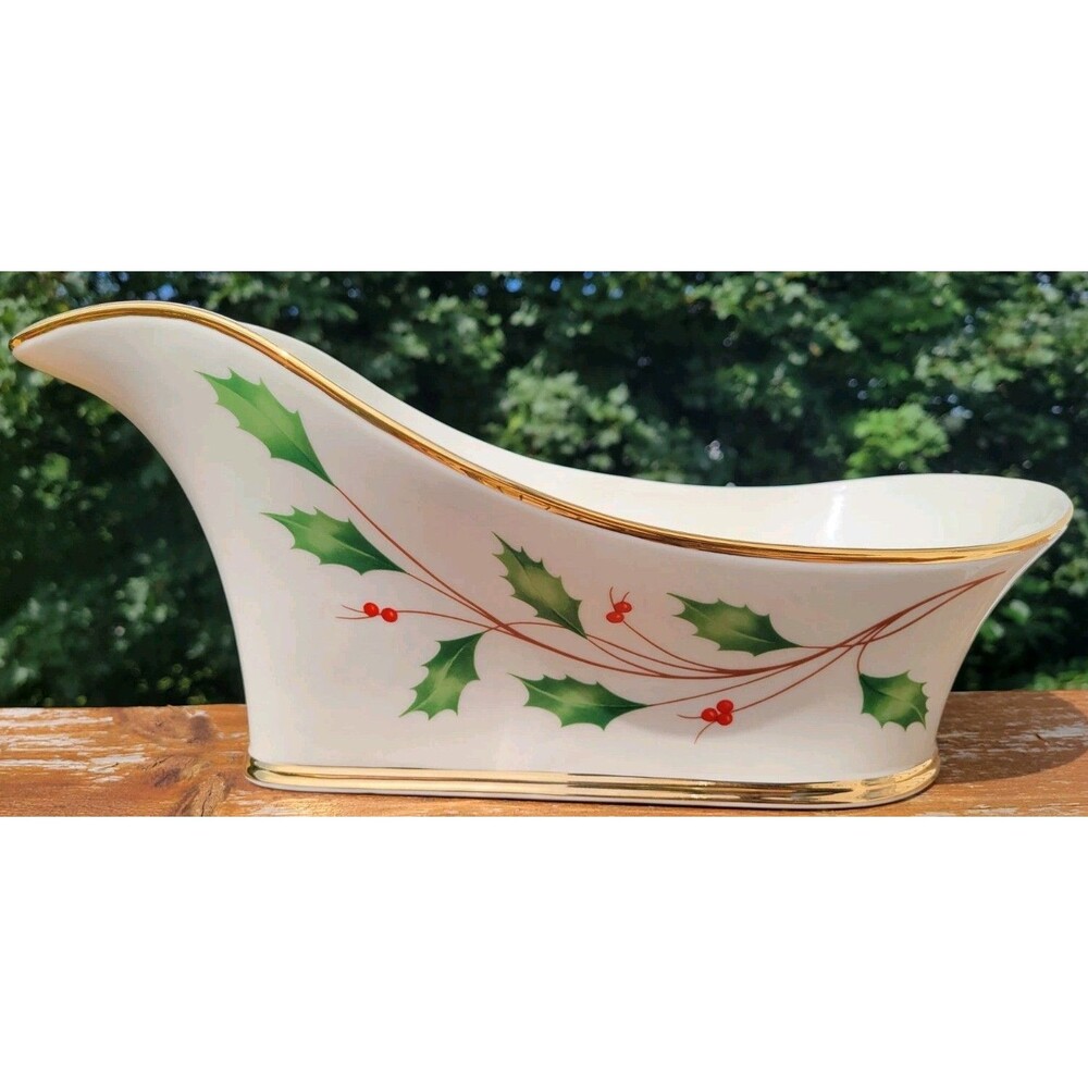Lenox Holiday Wine / Champagne Caddy Red Berries Holly Gold Trim EXC